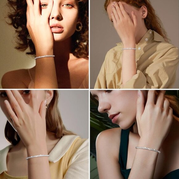 Elegant Women's Moissanite Tennis Bracelet, 1.52ct, 18K White Gold Plated, Adjus - Picture 8 of 9